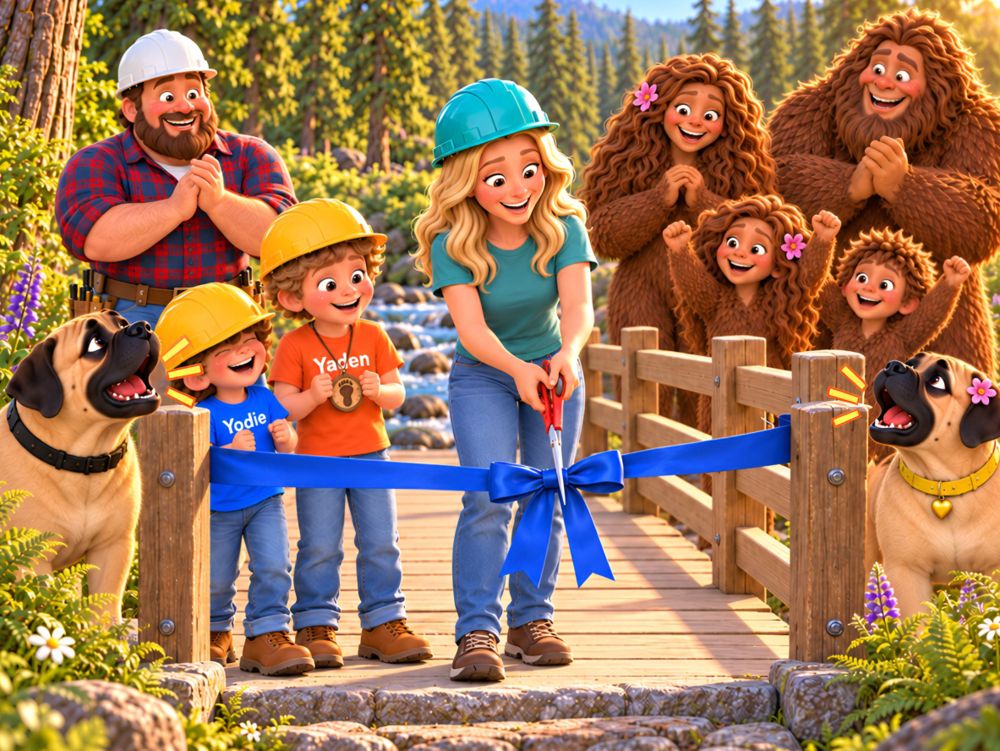 Cutting the ribbon on the new bridge, from The Bridge to Our Friends